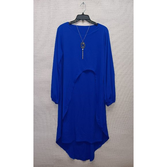 Elegant Modest Royal Blue Formal Dress with bell sleeves Size 2X and necklace - Picture 9 of 9